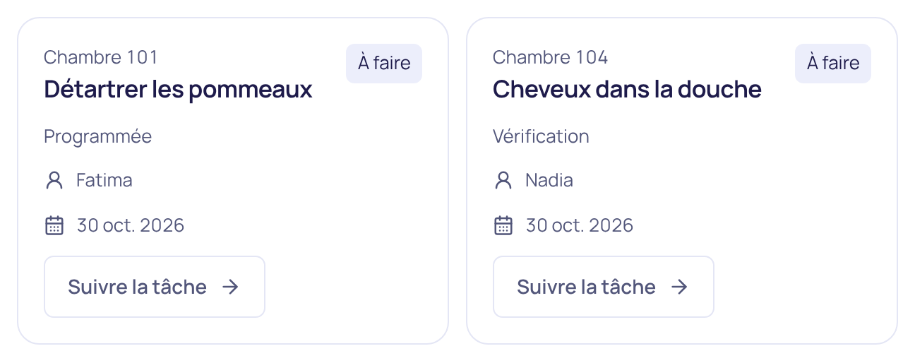 Le suivi maintenance réel de Bizonflow : demandes fictives, destinataires, échéances et tâches programmées.